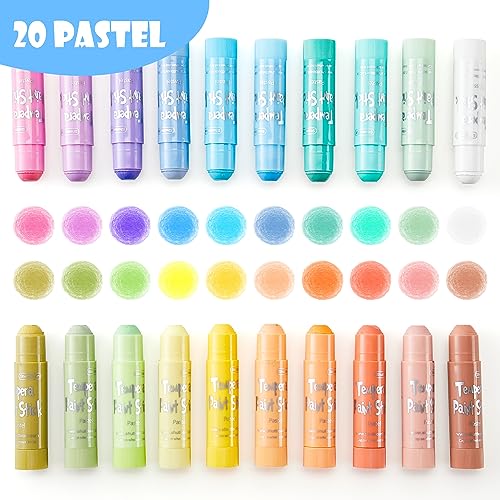 Shuttle Art Tempera Paint Sticks, 20 Pastel Colors, Solid Tempera Paint for Kids, Super Quick Drying, Works Great on Paper Wood Glass Ceramic Canvas Shuttle Art