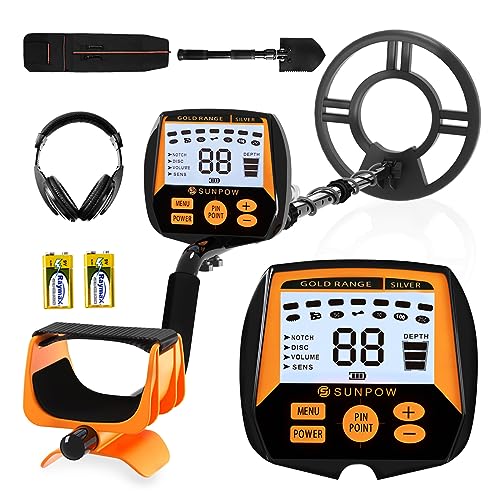 SUNPOW Metal Detector for Adults, Professional Waterproof High Accuracy Metal Detector, 10'' Detection Depth, Pinpoint & Disc & Notch & All Metal & SUNPOW