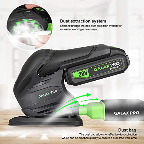 GALAX PRO Cordless Detail Sander 20V, 20Pcs Sandpapers,12000 RPM Sanders with Dust Collection System for Tight Spaces Sanding in Home Decoration, GALAX PRO