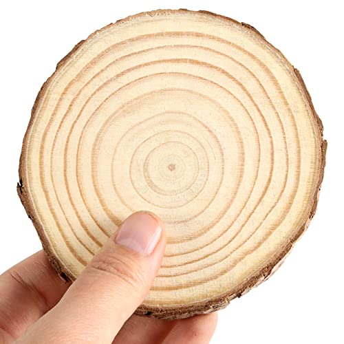 JEUIHAU 12 PCS 5.1-5.5 Inches Natural Unfinished Wood Slices, Round Wooden Tree Bark Discs, Wooden Circles for DIY Crafts, Christmas, Rustic Wedding - WoodArtSupply