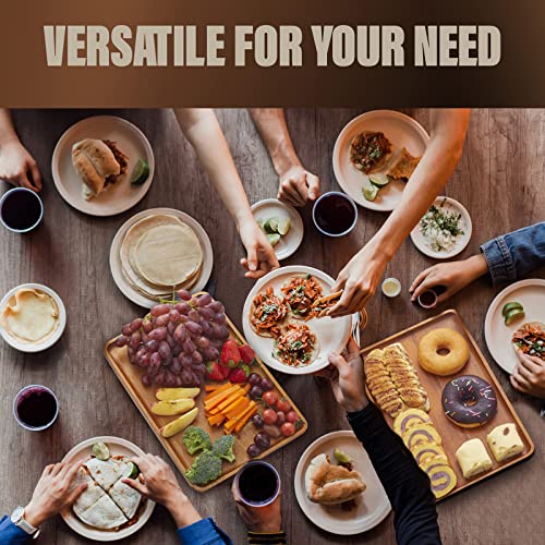 2 PCS Solid Acacia Wood Serving Trays Rectangular Wooden Serving Platters Natural Wooden Boards for Bar Coffee Party 13 * 9 inch Charmlife