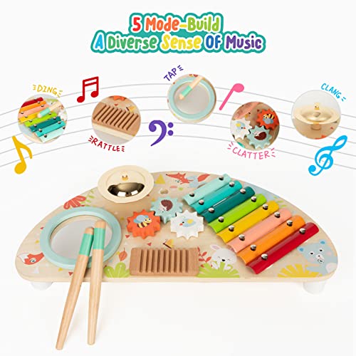 Baby Toys Musical Instruments, Rundad All-in-one Wooden Montessori Musical Set for 1&2Y (Includes Xylophone Drum Cymbal Guiro Gears), Gifts for 1+ - WoodArtSupply