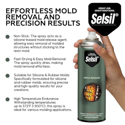 SELSIL Silicone Mold Release Aerosol Spray (13.5 fl oz) Professional Resin Mold Releaser, Non-Stick, Fast-Drying & Easy Mold Removal, (Pack of 1) - WoodArtSupply