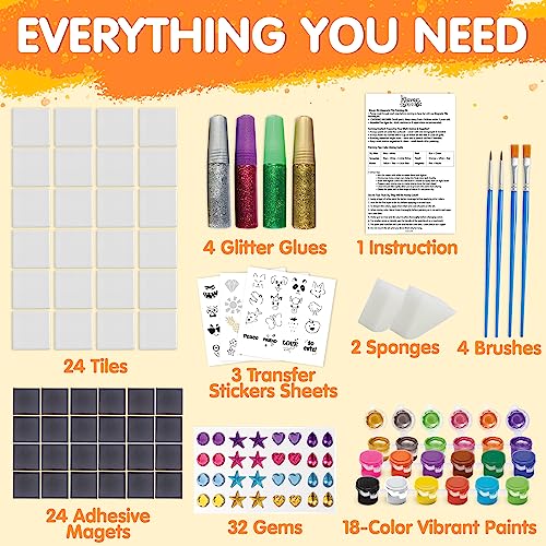 JOYIN 24 Magnetic Mini Tiles Art Kit, Creativity DIY Paint, Arts and Crafts for Kids, DIY Supplies for Party Favors, Family Activity, Birthday