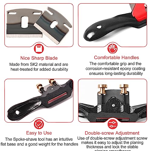 Adjustable Spokeshave Set 2pcs SpokeShave, 6pcs Metal Blade, Portable Woodworking Planes and 4-Way Wood Rasp File, Perfect for Wood Craft, Wood Klmnduo