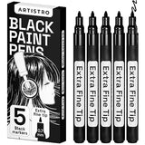 ARTISTRO Black Paint Pens for Rock Painting, Stone, Ceramic, Glass, Wood, Tire, Fabric, Metal, Canvas. Set of 5 Water Based Black Markers for Acrylic ARTISTRO