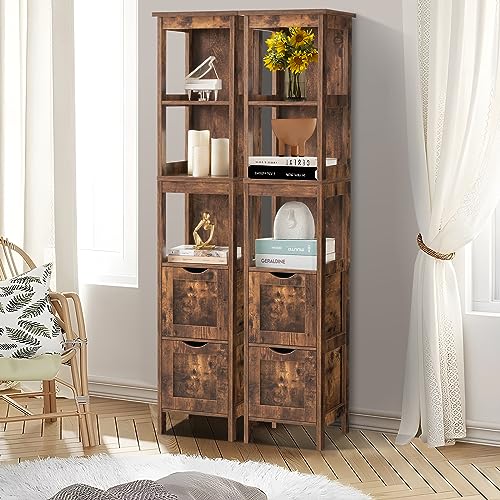 usikey 55.9" Storage Cabinet with 2 Drawers, Wooden Bathroom Floor Cabinet with 3 Open Shelves,for Living Room, Kitchen, Rustic Brown - WoodArtSupply