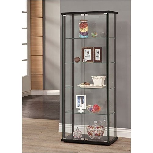 Bowery Hill 5 Shelf Contemporary Glass Curio Display Cabinet Case with Black Frame