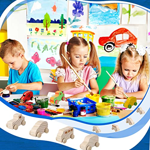Chivao 24 Pcs Wood DIY Car Toys, Unfinished Wooden Cars, Paintable Wood Toys, Wooden Crafts for Students Home Activities Craft Projects Easy Chivao