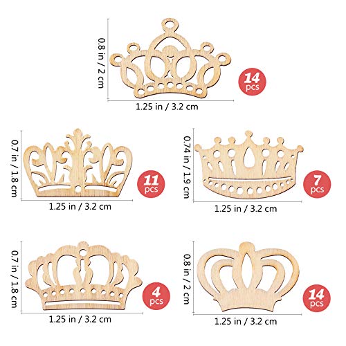 Amosfun 50pcs Cartoon Hollow Out Crown Shape Wooden Pieces Cutouts Craft Embellishments Wood Ornament Manual Accessories for DIY Art Amosfun