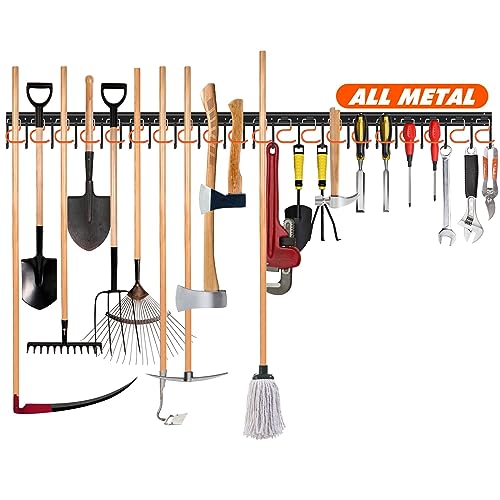 TVKB 68'' All Metal Garden Tool Organizer Adjustable Garage Tool Organizer Wall Mount Garage Organizers and Storage with Heavy Duty Hooks Tool