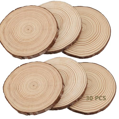 KINJOEK 30 PCS Natural Wood Slices 5.1-5.5 Inch with Bark Unfinished Wood Circles for Coasters DIY Crafts Wedding Decorations Christmas Ornaments - WoodArtSupply