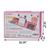 Sunnyglade 185 Pieces Double Sided Trifold Easel Art Set, Drawing Art Box with Oil Pastels, Crayons, Colored Pencils, Markers, Paint Brush, Sunnyglade