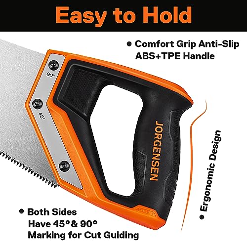 JORGENSEN 20 Inch Pro Hand Saw, 11 TPI Fine-Cut Ergonomic Non-Slip Aluminum Ultrasonic Welding Handle for Sawing, Trimming, Gardening, Woodworking, Jorgensen