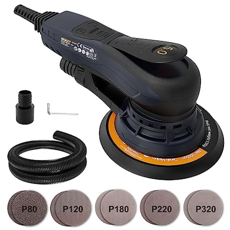 MAXXT Electric 5mm Random Orbital Sander Brushless 350W 3A Multi-function Variable Speed Electric Corded Orbital Sanders Machine with 10 Sanding MAXXT