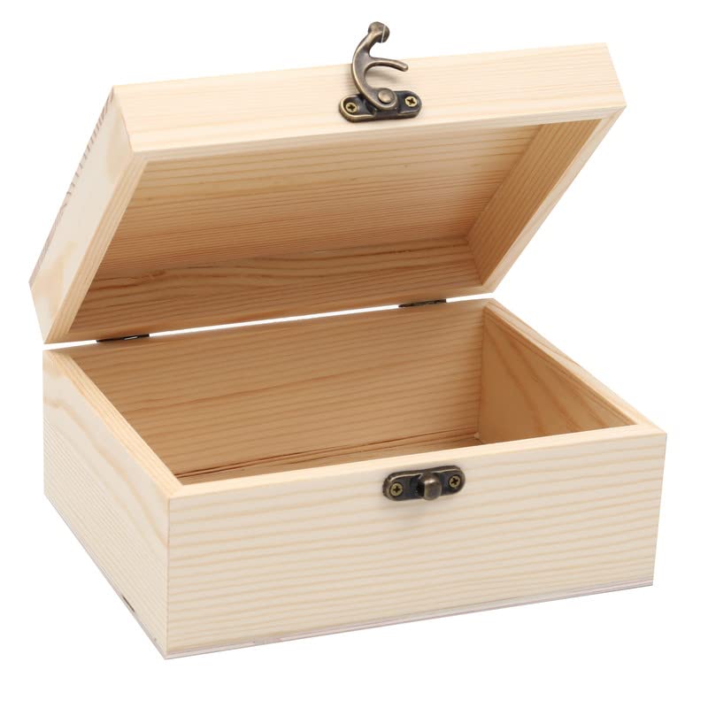 VIKOS Products (2-Pack Unfinished Unpainted Wooden Box with Hinged Lid for Crafts DIY Storage Jewelry Plain Pine Box - Small 6.7"x5.1"x3.1" - WoodArtSupply