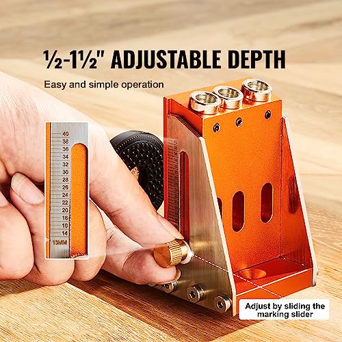 VEVOR 30 Pcs Pocket Hole Jig Kit, Adjustable & Easy to Use Pocket Hole Jig System with Step Drills, Wrenches, Drill Stop Rings, and Square Drive VEVOR