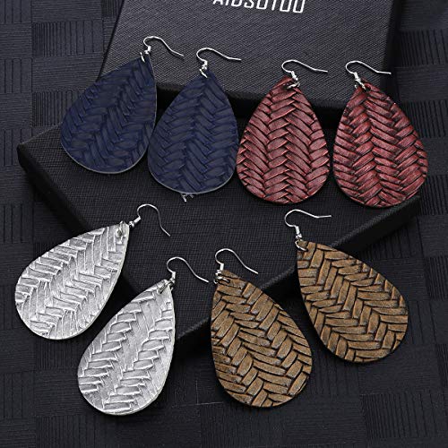 AIDSOTOU 24 Pairs Teardrop Faux Leather Earrings Set for Teens Girls Women Black and Red Animal Floral Print Leopard Print Lightweight Leather Dangle - WoodArtSupply