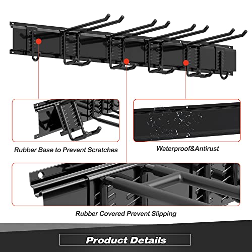 Sttoraboks Garage Tool Storage Rack, Heavy Duty Garage Storage Organizer Rack System Wall Mounted Tool with 6 double hooks, 2 rails, Garden Yard Sttoraboks