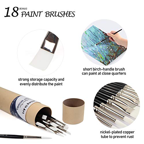 Falling in Art Flat and Round Tips White Sable Paint Brush Set - 18PCS Artist Face Paint Brushes, Short Handled Nylon Brushes Set for Watercolor, - WoodArtSupply