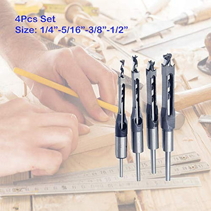 4Pcs Woodworking Square Drill Bits Set, Wood Mortising Chisel Countersink Bits Woodworker Hole Saw Power Tool Kits 1/2 1/4 5/16 3/8 Inch (4PCS)