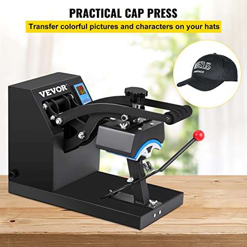 VEVOR Heat Press 6x3.75Inch Curved Element Hat Press Clamshell Design Heat Press for Hats Rigid Steel Frame No Stick Digital LCD Timer and VEVOR
