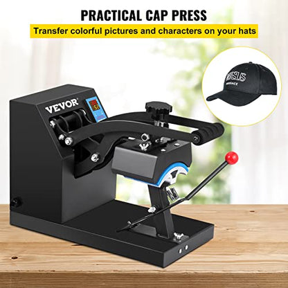 VEVOR Heat Press 6x3.75Inch Curved Element Hat Press Clamshell Design Heat Press for Hats Rigid Steel Frame No Stick Digital LCD Timer and