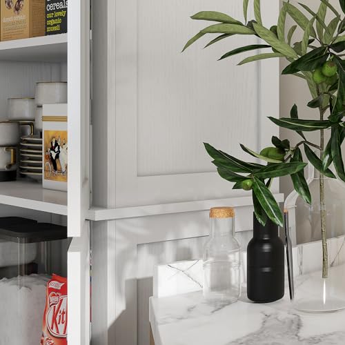 HOMCOM 72.5" Kitchen Pantry Storage Cabinet, Freestanding Kitchen Cabinet with 4 Doors and Adjustable Shelves for Dining Room, White Wood Grain HOMCOM