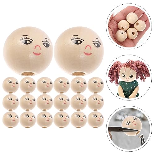VOSAREA 50pcs Wooden Beads Smile Face Wood Beads Ball Wood Beads Spacer Beads with Hole for DIY Jewelry Bracelet Necklace Craft Making (18MM) VOSAREA