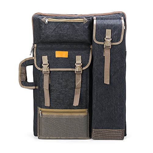 TRANSON Art Portfolio Case Artist Backpack Canvas Bag Large 26” x 19.5”Black Color TRANSON