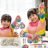 36 Wooden Easter Ornaments Decorations, DIY Easter Wood Craft Kits Assorted Paintable Unfinished Wood Easter Pendants Pom-poms Glitter Pipe Cleaners OBUSATT