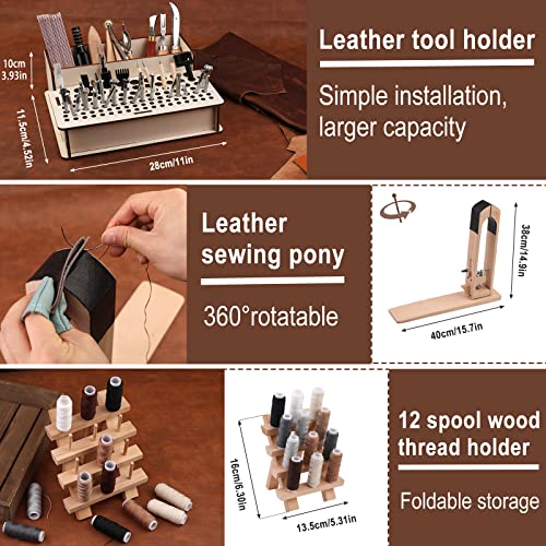 628Pcs Leather Working Tooling Set for Beginners, Starter Leather Working and Tool Supplies with Leather Pony, Tooling Box, Punch Tools, Sewing Tikjiua