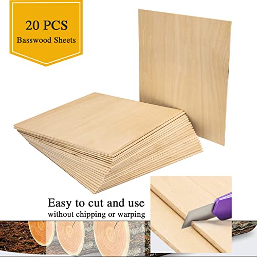 Basswood Sheets 1/8" - 3mm Plywood Sheets, 12 x 12 Inch Basswood Unfinished for Crafts, Laser Cutting, Engraving, DIY Arts, Drawing(20 Pack)