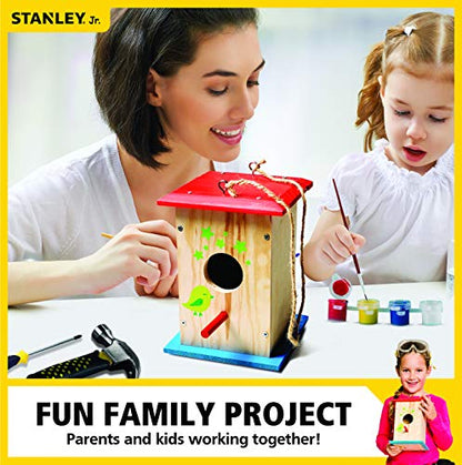 Stanley Jr DIY Bird House Kit for Kids and Adults - Easy Assembly Paint-A-Birdhouse Kit - Wooden Birdhouse Kit - Paint & Brushes Included - WoodArtSupply