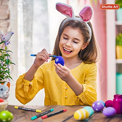 Shuttle Art 60 Colors Dual Tip Acrylic Paint Markers, Brush Tip and Fine Tip Acrylic Paint Pens for Rock Painting, Ceramic, Wood, Canvas, Plastic, Shuttle Art