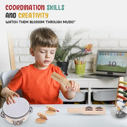 Stoie’s Wooden Music Set, Percussion Kids Musical Instruments, Montessori Unique Play Toddler Musical Instruments for Kids Ages 3, 5, 9, 12- Baby - WoodArtSupply