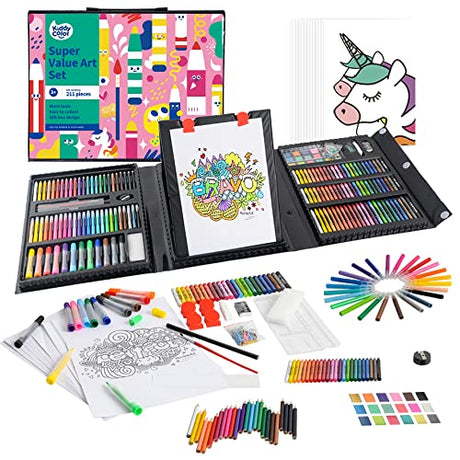 KIDDYCOLOR 211pcs Kids Art Supplies, Portable Painting & Drawing Art Kit for Kids with Oil Pastels, Crayons, Colored Pencils, Markers, Double Sided KIDDYCOLOR