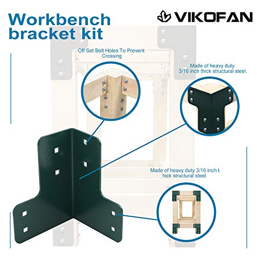 vikofan 8 Pcs Workbench Bracket Kit Sturdy Steel Angle Brackets Multi-Angle Joint Fastener Shelf Fit for Desk Edge & Box & Wood Beam with Screws vikofan