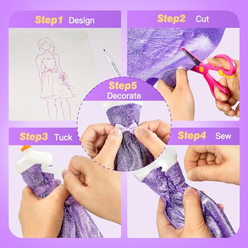 Anpro 700+Pcs Fashion Designer Kit for Girls with 4 Mannequins, DIY Arts & Crafts Kit for Girls Age 6-12 Toys, Doll Clothes Making Sewing Kit - Anpro
