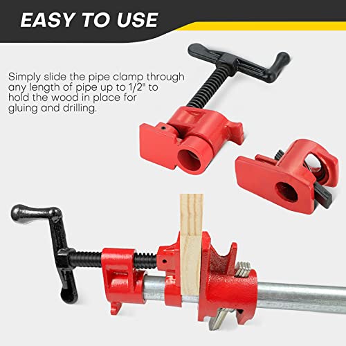 Acymner Wood Gluing Pipe Clamp Set | 1/2" Heavy Duty Woodworking Cast Iron Pipe Clamps Quick Release Pipe Wood Clamps (6 Pack, 1/2") - WoodArtSupply