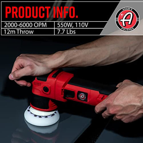 Adam’s SK Pro 12mm Car Polisher - Professional Dual Action Polisher For Car Detailing - Paint Correction, Waxer Buffer DA Polisher - Variable Speed Adam's Polishes