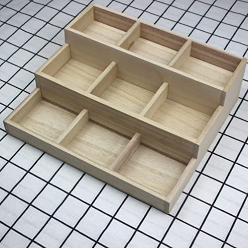 Zerodeko Wood Jewelry Tray 9 Grid Wooden Storage Divider Box Drawer Desk Organizer Tray Showcase Display Box Ring Earrings Holder Sorting Tray for Zerodeko