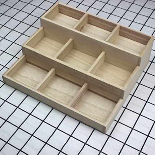 Zerodeko Wood Jewelry Tray 9 Grid Wooden Storage Divider Box Drawer Desk Organizer Tray Showcase Display Box Ring Earrings Holder Sorting Tray for - WoodArtSupply