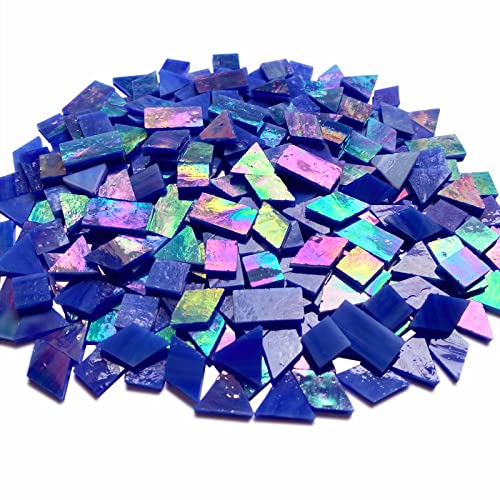 KALUCION Magic Iridescent Blue Stained Glass Mosaic Tiles, 280 Pieces Mixed 4 Shapes Tiffany Stained Glass Kit Mosaic Glass Pieces for Crafts - WoodArtSupply