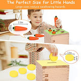 nanayo 4-for-1 Play Kit Includes Object Permanence Box, Montessori Coin Carrot Harvest Game, Matchstick Color Drop Game – Toys for Babies 6-12 nanayo
