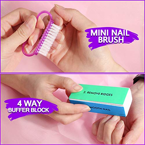 Manicure Nail File Kit-3Pcs Double Sided Nail File, Rectangular Nail Buffer, 4 Step Buffing Block, 3Pcs Cuticle Clipper & Pusher, and Nail Brush, - WoodArtSupply