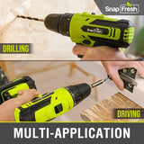 SnapFresh Cordless Drill - 20V Cordless Drill with Battery and Charger, Power Drill Set with 2 Variable Speed, 21+1 Torque Setting, Lightweight, LED, SnapFresh