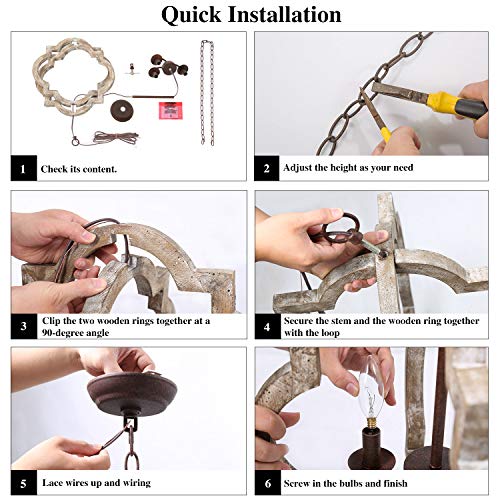 KSANA Farmhouse Orb Chandelier, Handmade Wood Light Fixture for Dining & Living Room, Foyer, Bedroom, Kitchen Island and Entryway KSANA