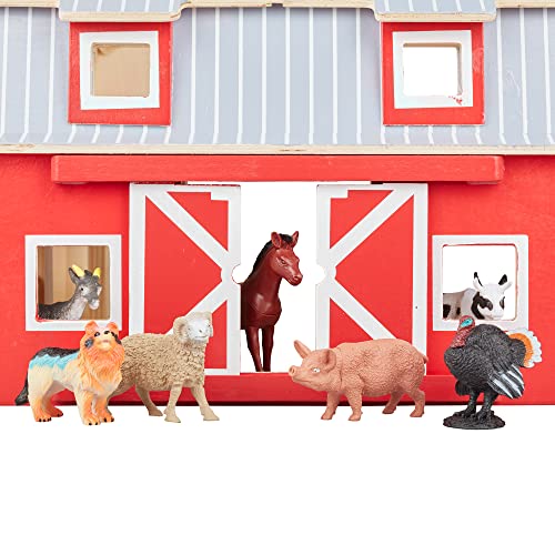 Melissa & Doug Fold and Go Wooden Barn With 7 Animal Play Figures - Farm Animals Portable Toys For Kids And Toddlers Ages 3+ - WoodArtSupply