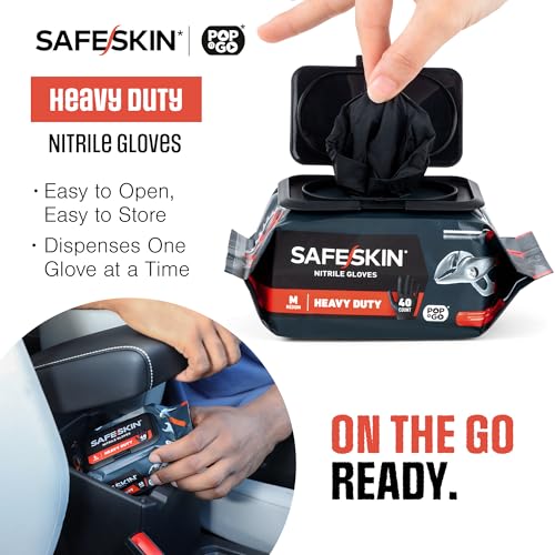SAFESKIN Heavy Duty Nitrile Disposable Gloves, Pack of 40, Powder Free, Black - Plumbing, Gardening, Painting, Food Handling SAFESKIN
